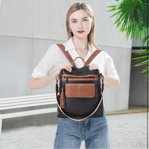 Black and Brown Women's Backpack and Clutch Set - Picture 5 of 6